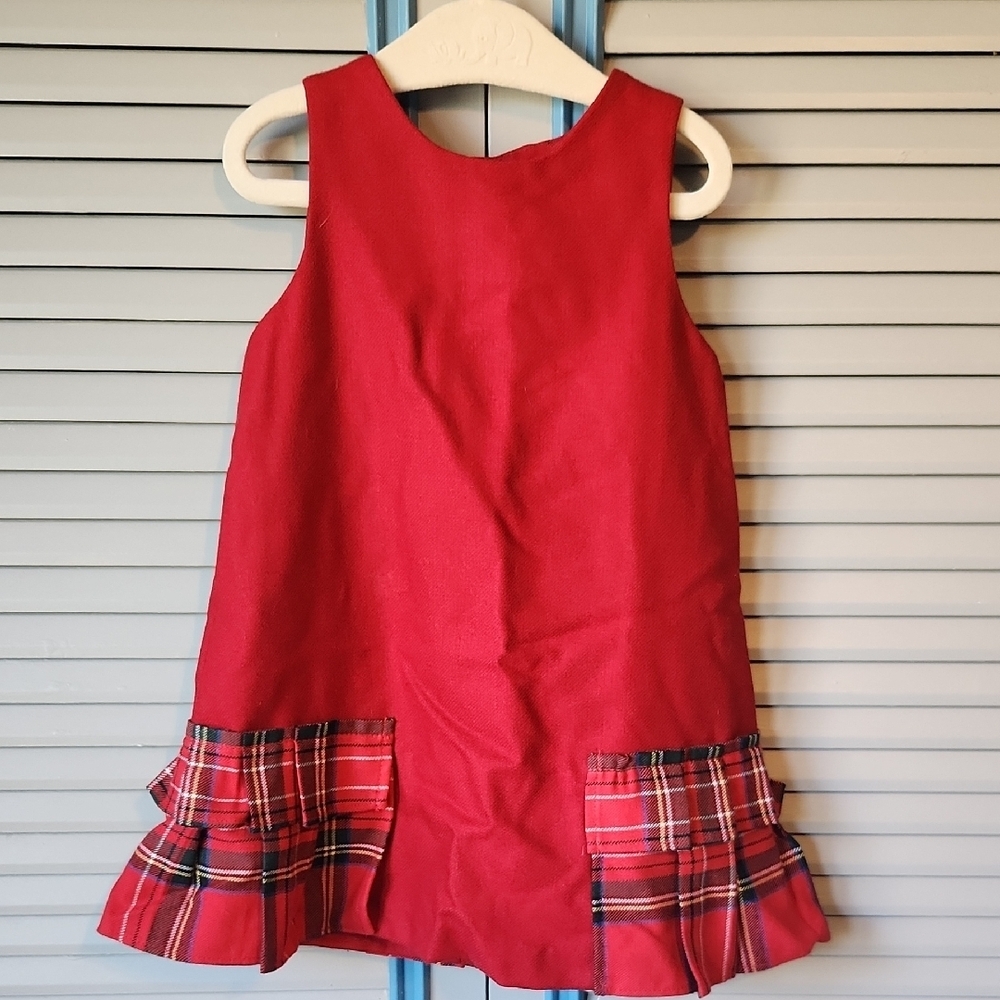 Jacadi Paris Red Wool Plaid Pleated Dress